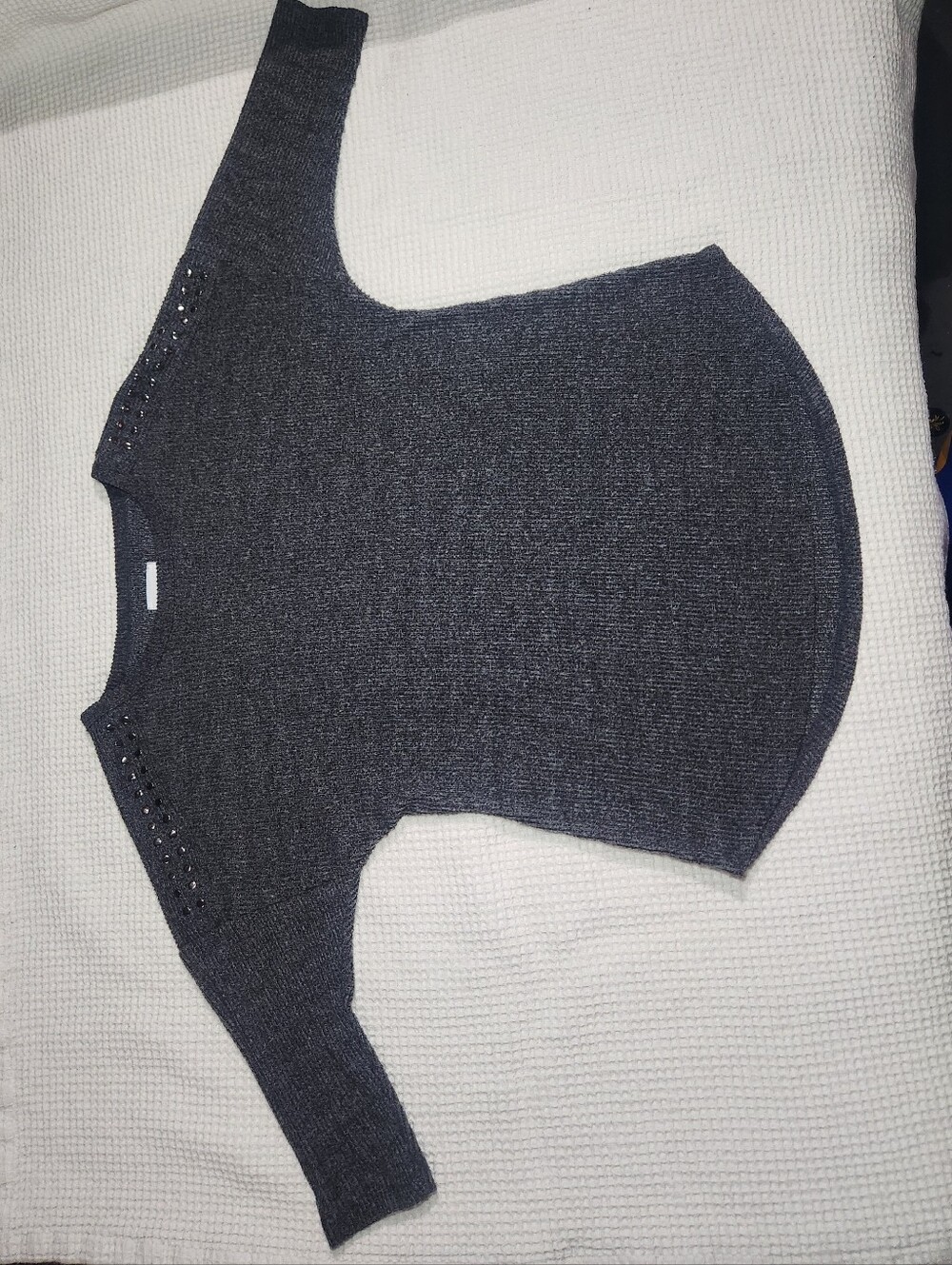 Charcoal Crewneck Women's Sweater with Stud Detail